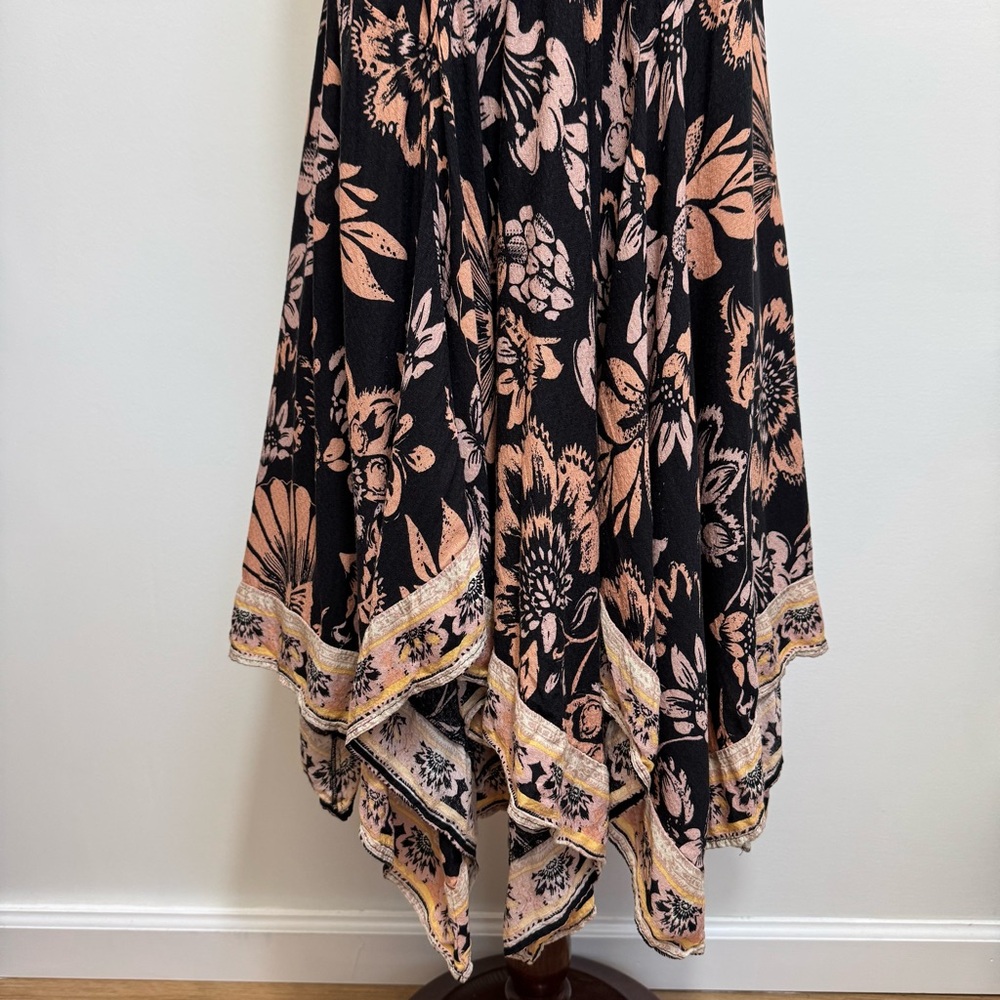 Free People Black and Blush Floral Asymmetrical Slip Dress - Picture 4 of 14